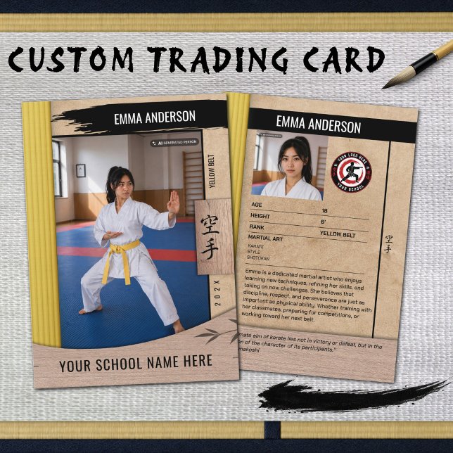 Rustik Karate Gul Bälte Trä Trading Card (Create a personalized karate trading card featuring your own photos and belt achievement.)