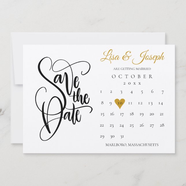 Rustik Kärlekshjärta i Guld - Kalender Save the Da Spara Datumet (Framsida)