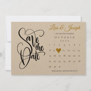 Rustik Kärlekshjärta i Guld - Kalender Save the Da Spara Datumet