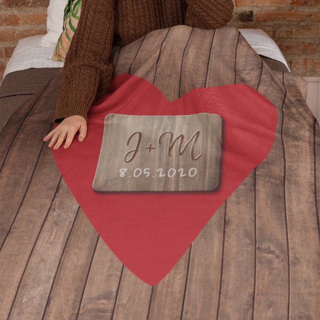 Rustik karved-pars namn monograminitialer fleecefilt (Skapare uppladdad)