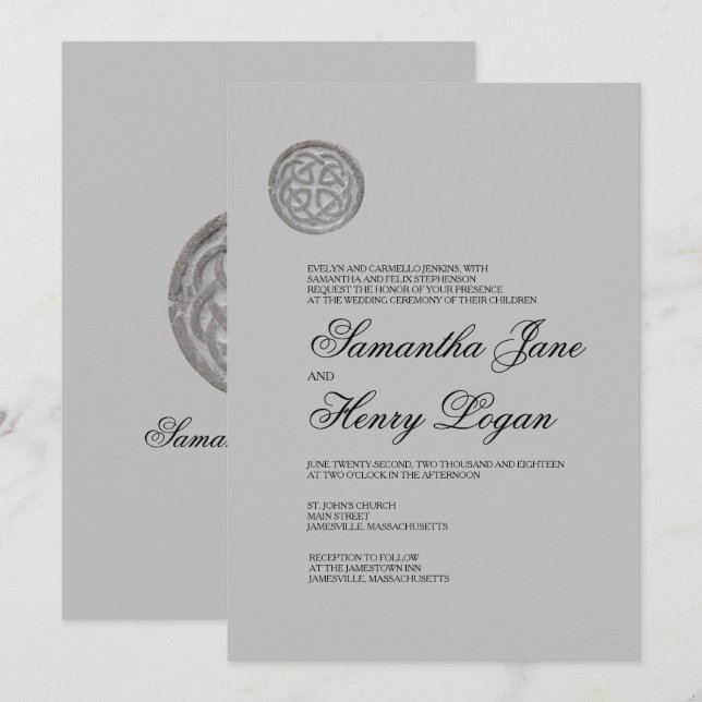 Rustik keltisk, minimalistisk bröllopsinbjudan inbjudningar (Fram/baksida)