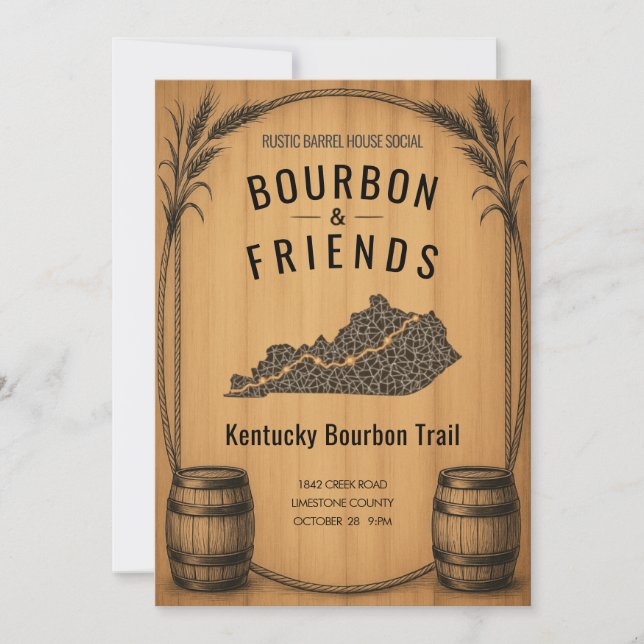 Rustik Kentucky Bourbon Temainbjudan (Framsida)