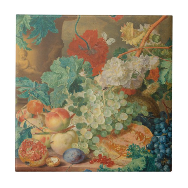 Rustik köks konst vintage frukt blomma tryck kakelplatta (Framsidan)