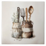 Rustik Köksutrustning Watercolor Ceramic Tile Kakelplatta<br><div class="desc">Rustic land lantbruks vattenfärgsredskap användes för att skapa denna perfekt keramik. Blanda och matcha med andra plattor för att skapa ditt eget anpassade utseende. Faux stone-plattor i färg finns också tillgängliga för att skapa mönster.</div>