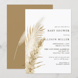 Rustik Kön Neutral Boho Pampas Baby Shower Inv Inbjudningar