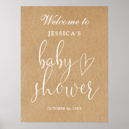 Rustik Könsneutral Babyshower Välkomstskylt Poster