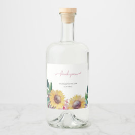 Rustik konstnärlig solrosfärgskonst spritflaskor etikett