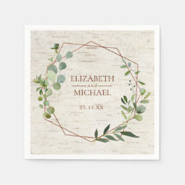 Rustik koppar Geometric Eucalyptus Birch Bröllop Pappersservett