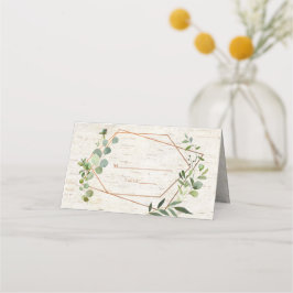 Rustik koppar Geometric Eucalyptus Birch Bröllop Placeringskort