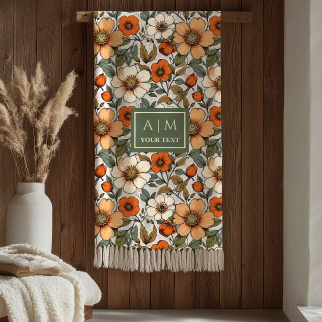Rustik Koppar Salvie Oliv Falla Blommig Estetik  Fleecefilt (Rustic Copper Sage Olive Fall Floral Aesthetic Blanket)