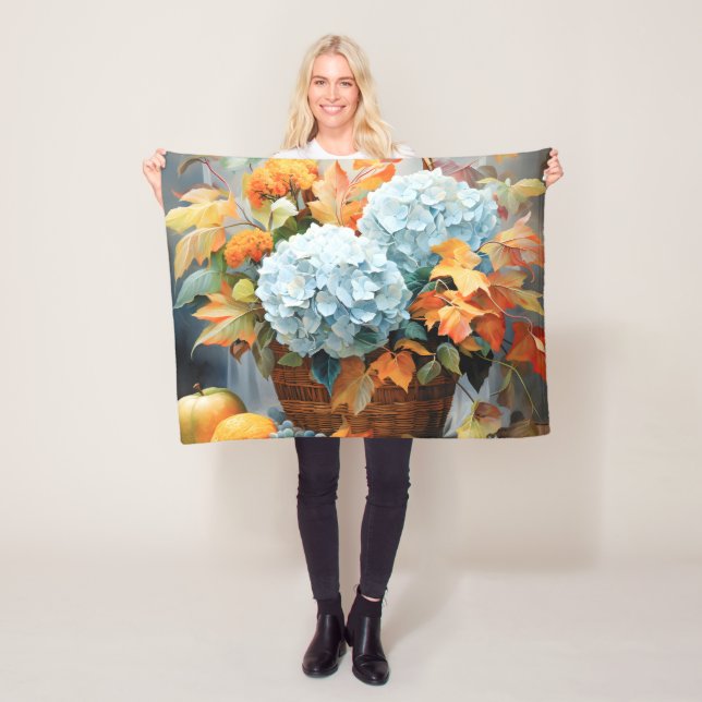 Rustik korg med höstblommor i akvarell fleecefilt (På plats)
