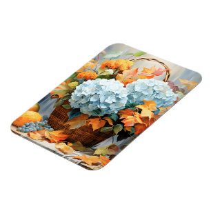 Rustik korg med höstblommor i akvarell magnet