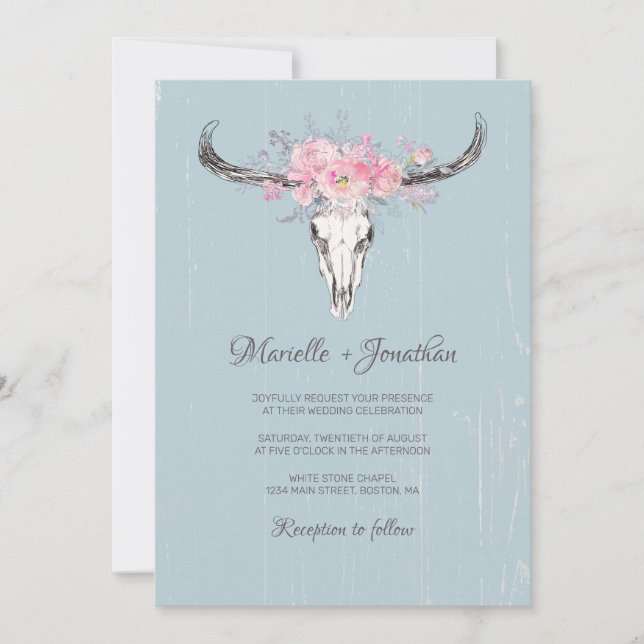 Rustik Kosskalle Boho Rosenskugga Blommig Akvarell Inbjudningar (Framsida)
