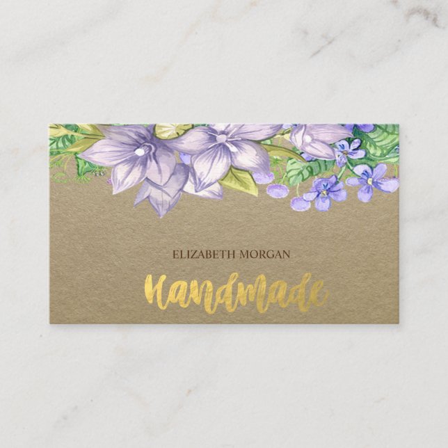 Rustik, Kraft, Akvarellblommor Visitkort (Framsida)