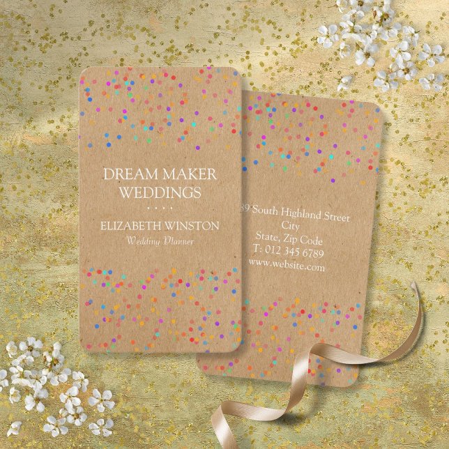 Rustik Kraft Bröllopskonfetti Boho Stylish Visitkort (Rustic Kraft Wedding Confetti Boho Stylish Business Card)