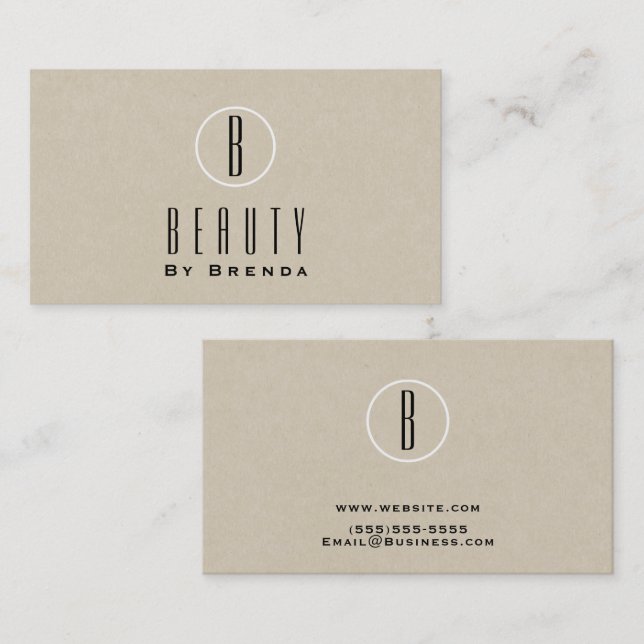 Rustik Kraft Brun Minimal Naturlig Monogram Logoty Visitkort (Fram/baksida)