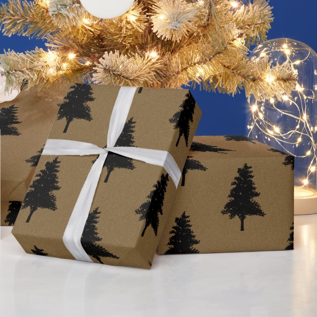 Rustik Kraft Brun Svart Julgran Mönster Presentpapper (Helgdagar)
