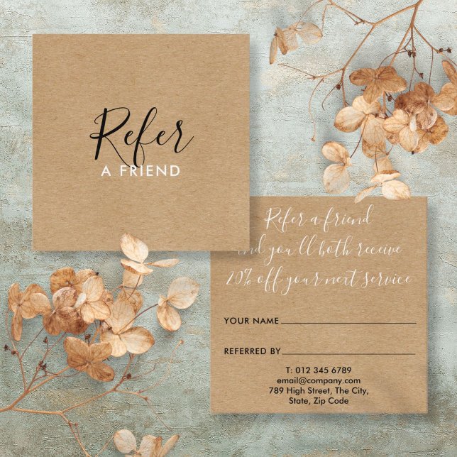Rustik Kraft Enkel Boho Signaturskrift Rabattkort (Rustic Kraft Simple Boho Signature Script Referral Card)