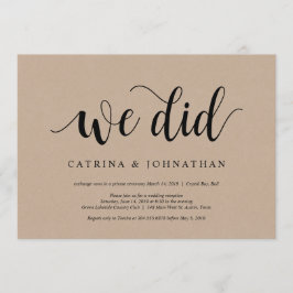 Rustik Kraft gård, Svart script, Bröllop Elopement Inbjudningar