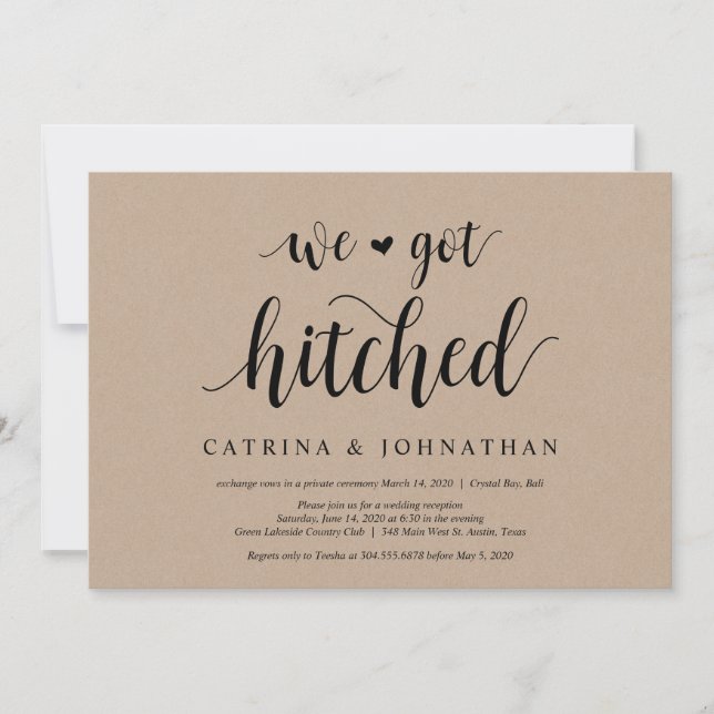 Rustik Kraft gård, Svart script, Bröllopsflykt Inbjudningar (Framsida)