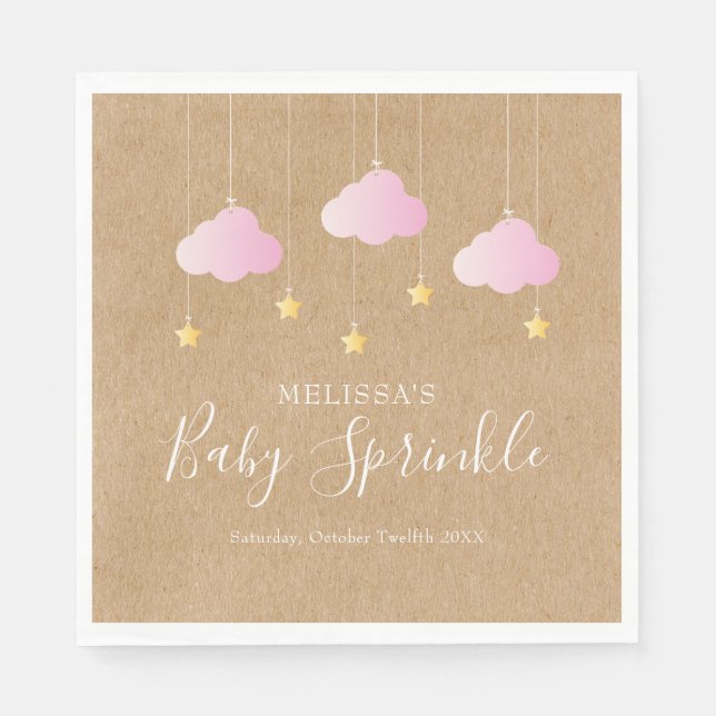 Rustik kraft glitter stänk baby shower rosa pappersservett (Framsidan)