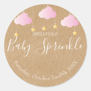 Rustik kraft glitter stänk baby shower rosa runt klistermärke