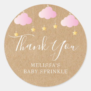 Rustik kraft glitter stänk baby shower rosa runt klistermärke