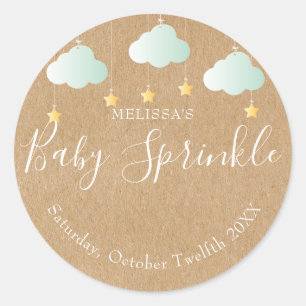 Rustik kraft glitter stänk baby shower runt klistermärke