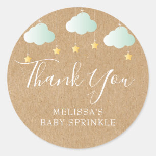 Rustik kraft glitter stänk baby shower runt klistermärke