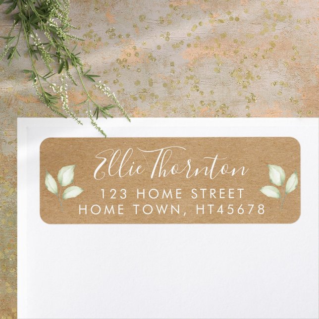 Rustik Kraft Grönska Skript Namn Returadress Etikett (Rustic Kraft Greenery Script Name Return Address Label)
