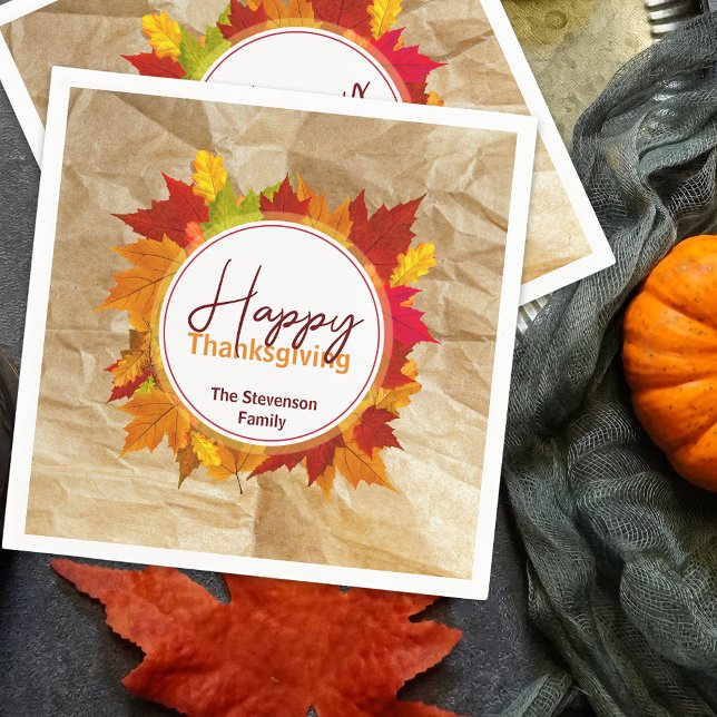 Rustik Kraft Höst Lönnlöv Familj Thanksgiving Pappersservett (Skapare uppladdad)