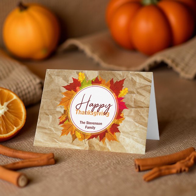 Rustik Kraft Höstblad Familj Thanksgiving Kort (Skapare uppladdad)