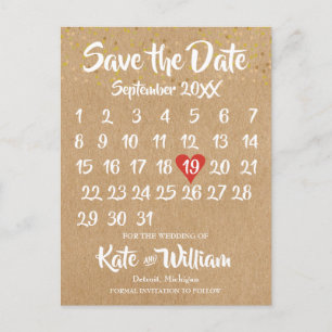 Rustik Kraft Kärlek Hjälp Kalender Spara Datum Meddelande Vykort