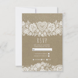 Rustik Kraft & Lace Farmhouse Ladan Bröllops RSVP OSA Kort