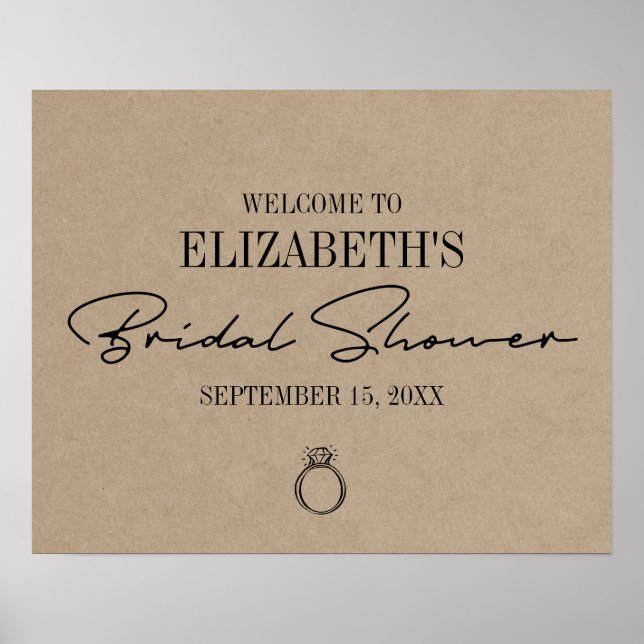 Rustik Kraft Modernt Bröllopsfest-välkomstskylt Poster (Framsidan)