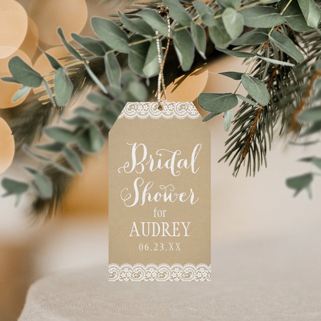 Rustik Kraft och Spets Bröllops Brudtavla Presentetikett (Skapare uppladdad)