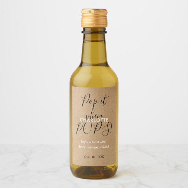 Rustik Kraft Poppa När Hon Poppas Barnkalas Vinetikett (Framsida)