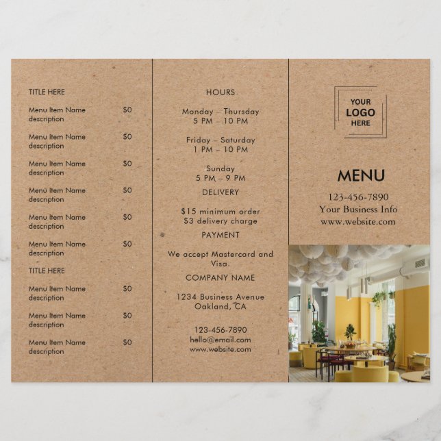 Rustik Kraft Restaurang Takeaway Menydesign (Framsida)