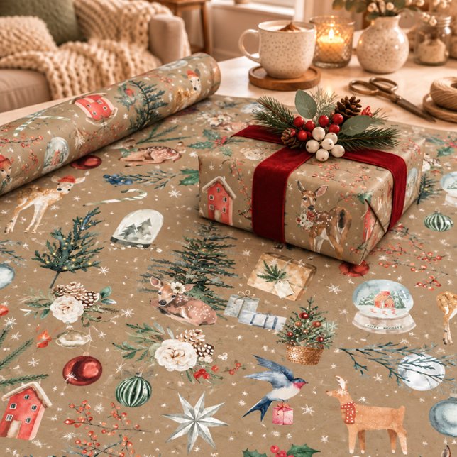 Rustik Kraft Snöig Ren & Allt Jul Presentpapper (Skapare uppladdad)