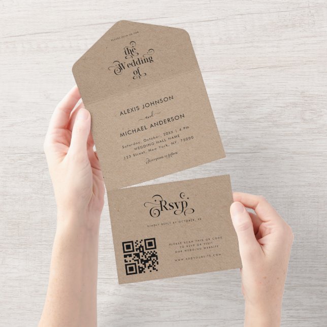 Rustik Kraft Stil Modern Typografi Qr Kod RSVP (Tearaway)