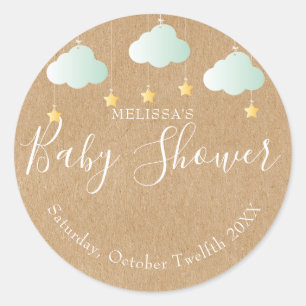 Rustik kraft stjärna stjärna baby shower runt klistermärke