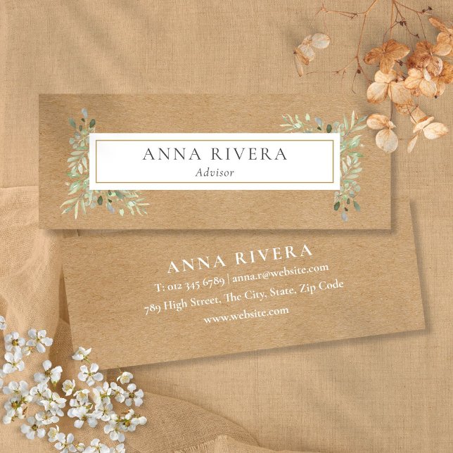Rustik Kraft Vattenfärg Grönska Professionell  Mini Visitkort (Rustic Kraft Watercolor Greenery Professional Mini Business Card)