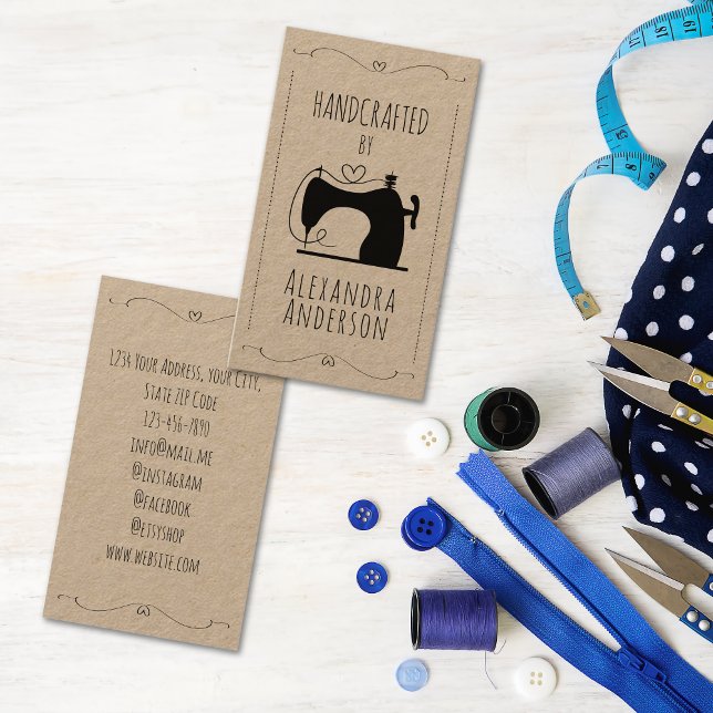 Rustik Kraft Vintage Symaskin Handgjord  Visitkort (Kraft Vintage Sewing Machine Hand Craft Business Card)