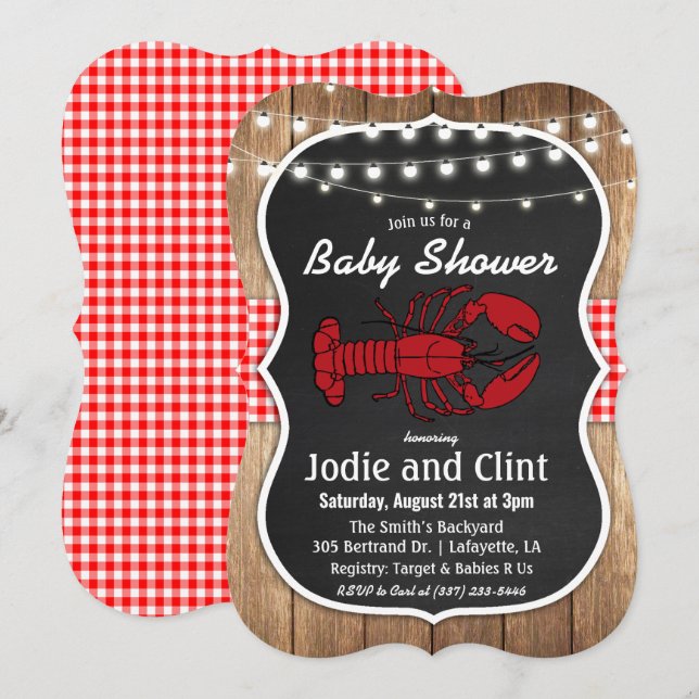 Rustik kräftkok Baby Shower-inbjudan Inbjudningar (Fram/baksida)