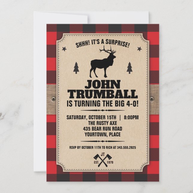 Rustik kraftpapperslook Buffalo-rutig mönster med  Inbjudningar (Framsida)