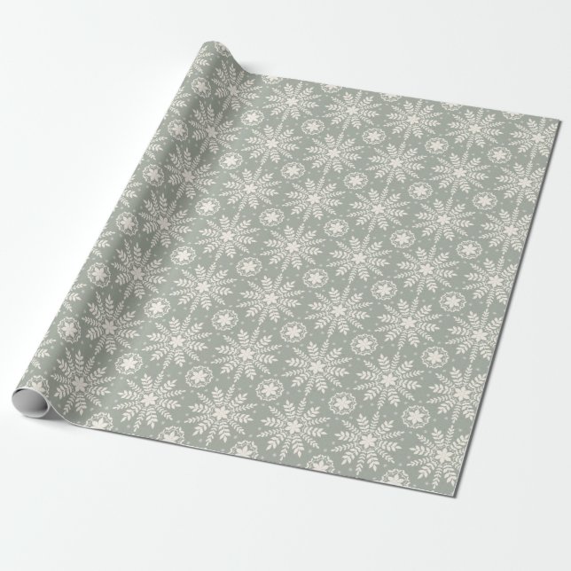 Rustik kräm och salvia snöflinga jul presentpapper (Utrullad)