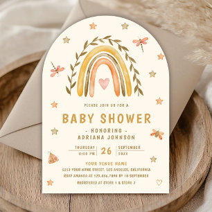 Rustik kräm vattenfärg jordnära regnbåge baby show inbjudningar