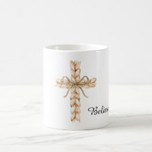 Rustik krämfärgad kors med rosett Tro Kaffemugg