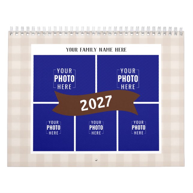Rustik krämrutig familjekalender med flera foton kalender (Omslag)