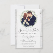 Rustik krans av trä och botaniska blad för Save Th